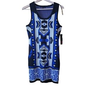 NWT T/o sweaters blue/black sleeveless knit corpcore boho Aztec preppy dress